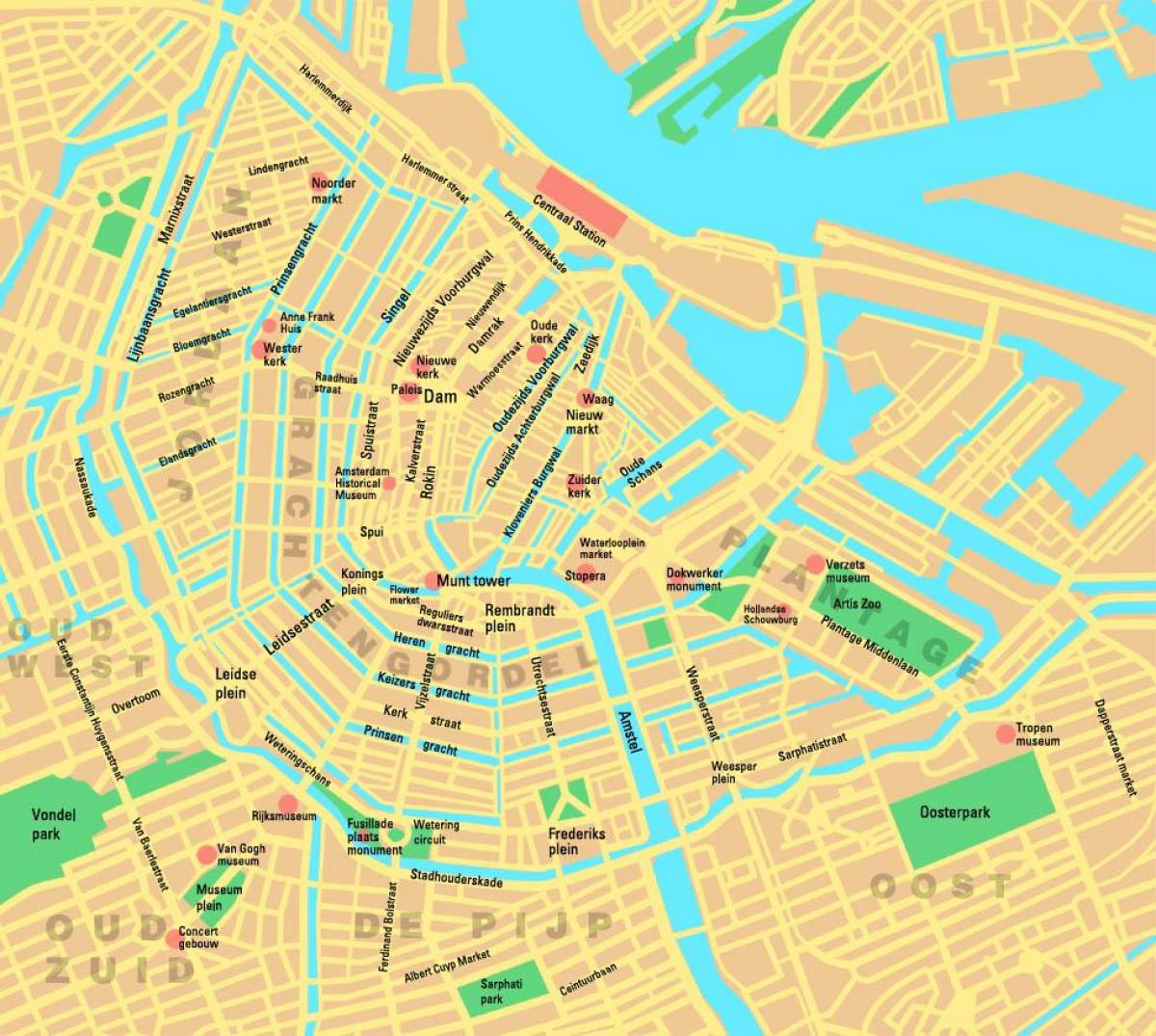 Amsterdam áreas mapa - Áreas de Amsterdam mapa (países Baixos)